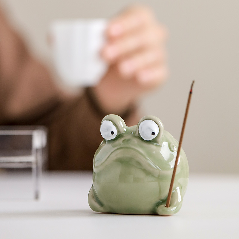 Home Fragrance Zen - クリエイティブなセラミック製カエル型香炉、卓上禅ティーポット＆室内リラックス用ホームデコレーションフレグランスホルダー