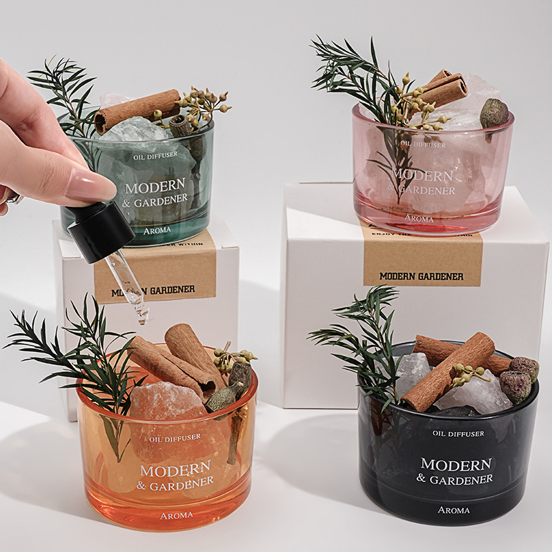 Home Fragrance Set - 家庭用火を使わないクリスタルアロマセラピーオーナメントセット、エッセンシャルオイルディフューザーストーン付き - 寝室やリビングルーム用のジャスミンの香り