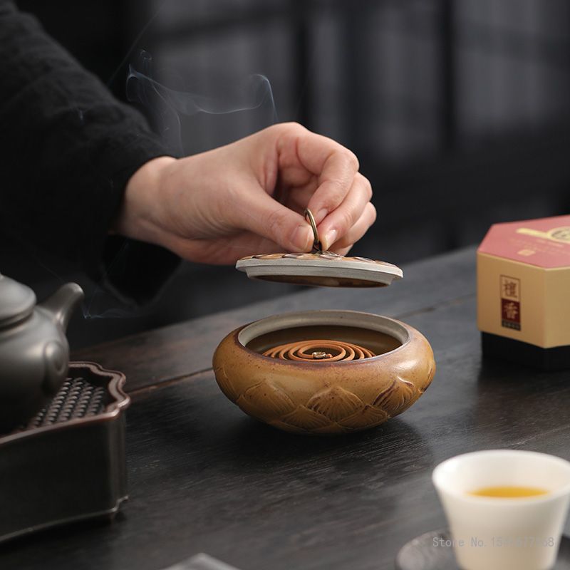 Home Fragrance Zen - クリエイティブロータス小型香炉、セラミックアロマラック、屋内禅遺物セレモニーリビングルーム、ホームオフィスフレグランスストーブ、1個