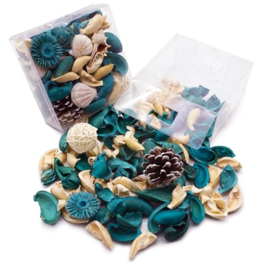 Home Fragrance Fillers - 貝殻ポプリバッグ、オーシャンブリーズの香りのドライフラワーポプリボウルフィラー、ターコイズ色の花瓶フィラー、ホームフレグランスサシェ