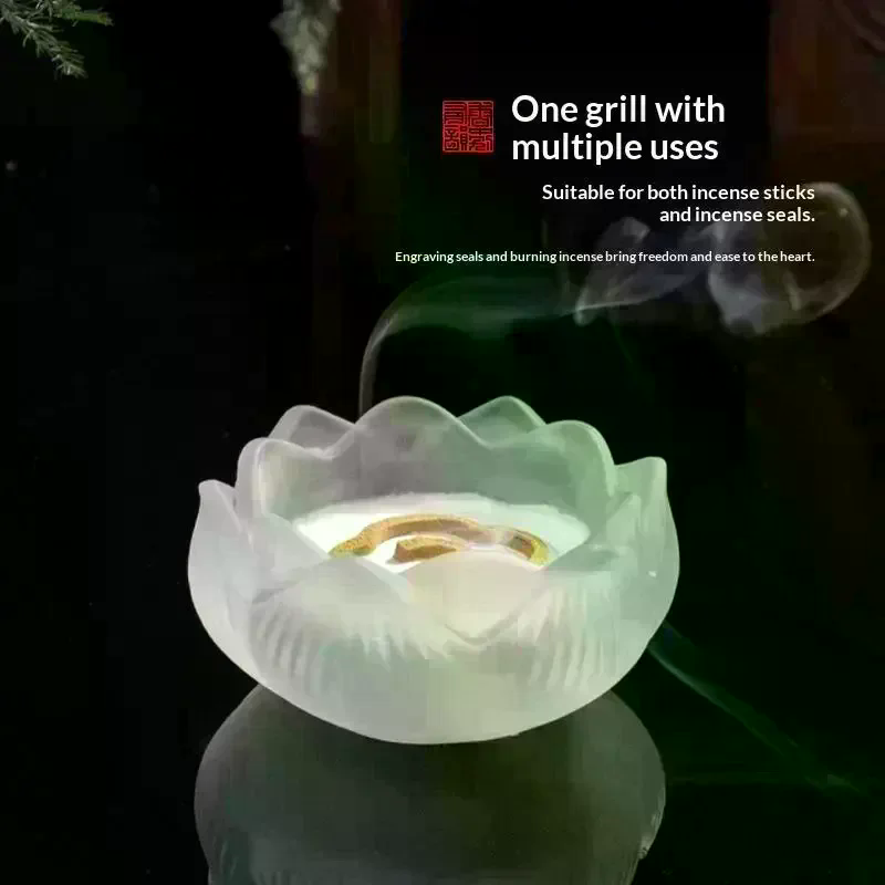 Home Fragrance Zen - クリエイティブクリスタルガラス蓮の花型香炉 ホームデコレーション 室内用フレグランススティックバーナー スマッジングセレモニー 茶道 禅装飾品