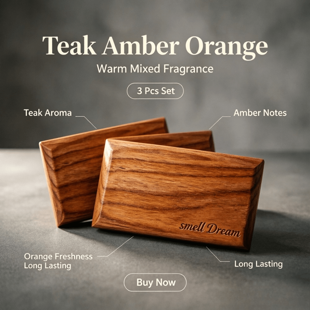 Home Fragrance Set - 車用芳香剤 チーク・アンバー・オレンジウッドの香り ブロック3個セット 長持ちする温かい香り 車内や家の装飾に