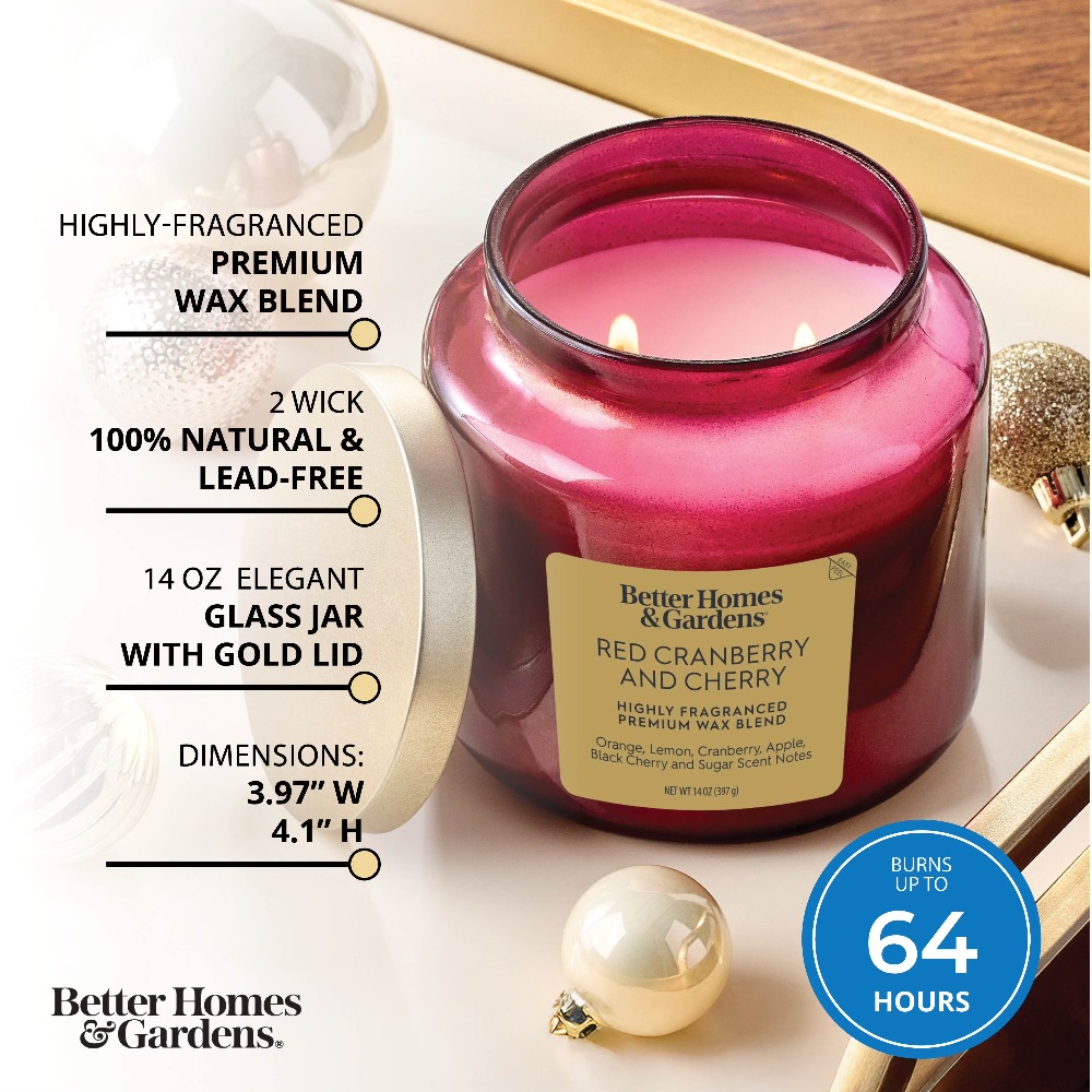 赤いガラス瓶のキャンドル、金色の蓋付き、赤いクランベリーチェ - Fragrance In Home のレビューと価格